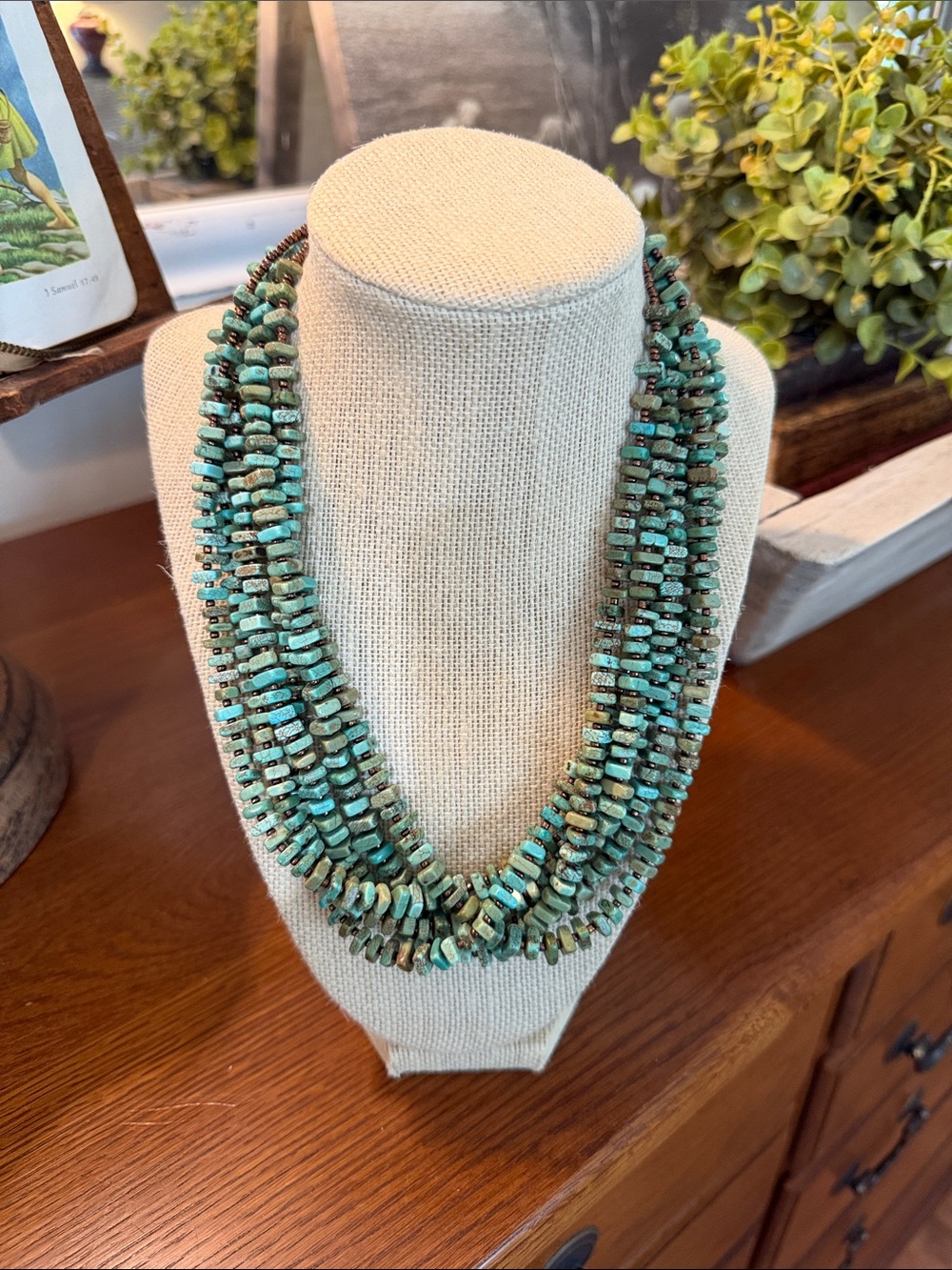 Retired Silpada six-strand 18” with 2” extender. Green/turquoise.